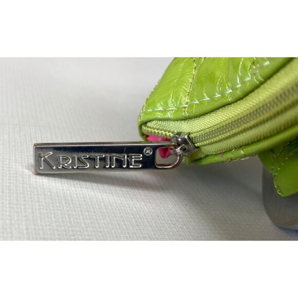 Kristine Lime Green Clutch Crocodile Pattern Pink Interior - Picture 2 of 8